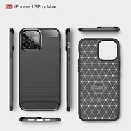 iPhone 13 Pro Max Hoesje, MobyDefend TPU Gelcase, Geborsteld Metaal + Carbonlook, Zwart