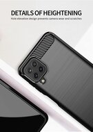 Samsung Galaxy M22 / Galaxy A22 4G Hoesje - MobyDefend TPU Backcover - Geborstelde Metaal &amp; Carbon-Look - Rood