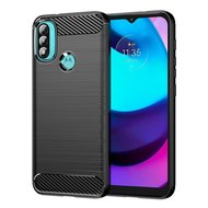 Motorola Moto E20 / E30 / E40 Hoesje, MobyDefend TPU Gelcase, Geborsteld Metaal + Carbonlook, Zwart