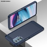 Motorola Moto E20 / E30 / E40 Hoesje - MobyDefend TPU Backcover - Geborstelde Metaal &amp; Carbon-Look - Navy Blauw