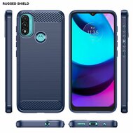 Motorola Moto E20 / E30 / E40 Hoesje - MobyDefend TPU Backcover - Geborstelde Metaal &amp; Carbon-Look - Navy Blauw
