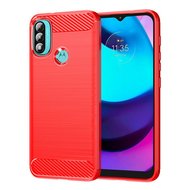 Motorola Moto E20 / E30 / E40 Hoesje - MobyDefend TPU Backcover - Geborstelde Metaal &amp; Carbon-Look - Rood