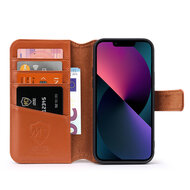 iPhone 13 Hoesje, Luxe MobyDefend Wallet Bookcase, Lichtbruin