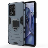 Xiaomi 11T / 11T Pro Hoesje, MobyDefend Dubbelgelaagde Pantsercase Met Standaard, Navy Blauw