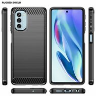Motorola Moto G51 Hoesje - MobyDefend TPU Backcover - Geborstelde Metaal &amp; Carbon-Look - Zwart