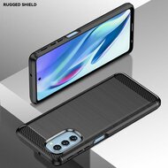 Motorola Moto G51 Hoesje - MobyDefend TPU Backcover - Geborstelde Metaal &amp; Carbon-Look - Zwart