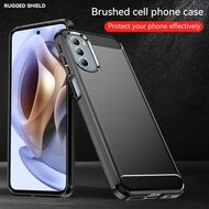 Motorola Moto G31 / Moto G41 Hoesje - MobyDefend TPU Backcover - Geborstelde Metaal &amp; Carbon-Look - Zwart