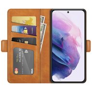Samsung Galaxy S22 Hoesje, MobyDefend Luxe Wallet Book Case (Sluiting Zijkant), Lichtbruin