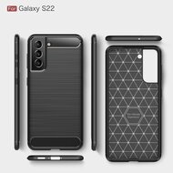 Samsung Galaxy S22 Hoesje, MobyDefend TPU Gelcase, Geborsteld Metaal + Carbonlook, Zwart
