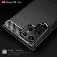 Samsung Galaxy S22 Ultra Hoesje, MobyDefend TPU Gelcase, Geborsteld Metaal + Carbonlook, Zwart