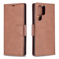 Samsung Galaxy S22 Ultra Hoesje, MobyDefend Wallet Book Case Met Koord, Bruin