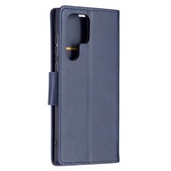 Samsung Galaxy S22 Ultra Hoesje, MobyDefend Wallet Book Case Met Koord, Blauw