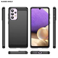 Samsung Galaxy A33 Hoesje - MobyDefend TPU Backcover - Geborstelde Metaal &amp; Carbon-Look - Zwart