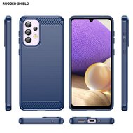 Samsung Galaxy A33 Hoesje - MobyDefend TPU Backcover - Geborstelde Metaal &amp; Carbon-Look - Navy Blauw