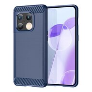 OnePlus 10 Pro Hoesje - MobyDefend TPU Backcover - Geborstelde Metaal &amp; Carbon-Look - Navy Blauw
