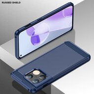 OnePlus 10 Pro Hoesje - MobyDefend TPU Backcover - Geborstelde Metaal &amp; Carbon-Look - Navy Blauw