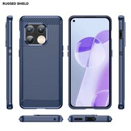 OnePlus 10 Pro Hoesje - MobyDefend TPU Backcover - Geborstelde Metaal &amp; Carbon-Look - Navy Blauw