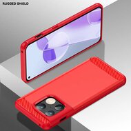 OnePlus 10 Pro Hoesje - MobyDefend TPU Backcover - Geborstelde Metaal &amp; Carbon-Look - Rood