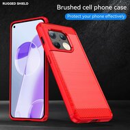 OnePlus 10 Pro Hoesje - MobyDefend TPU Backcover - Geborstelde Metaal &amp; Carbon-Look - Rood