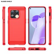 OnePlus 10 Pro Hoesje - MobyDefend TPU Backcover - Geborstelde Metaal &amp; Carbon-Look - Rood