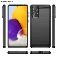 Samsung Galaxy A73 Hoesje, MobyDefend TPU Gelcase, Geborsteld Metaal + Carbonlook, Zwart