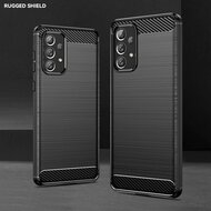 Samsung Galaxy A73 Hoesje - MobyDefend TPU Backcover - Geborstelde Metaal &amp; Carbon-Look - Zwart
