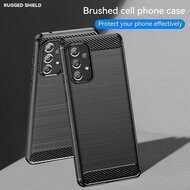 Samsung Galaxy A73 Hoesje - MobyDefend TPU Backcover - Geborstelde Metaal &amp; Carbon-Look - Zwart