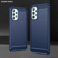 Samsung Galaxy A73 Hoesje - MobyDefend TPU Backcover - Geborstelde Metaal &amp; Carbon-Look - Navy Blauw