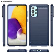 Samsung Galaxy A73 Hoesje, MobyDefend TPU Gelcase, Geborsteld Metaal + Carbonlook, Navy Blauw