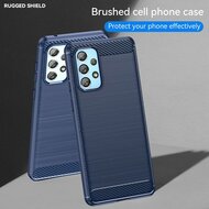 Samsung Galaxy A73 Hoesje - MobyDefend TPU Backcover - Geborstelde Metaal &amp; Carbon-Look - Navy Blauw