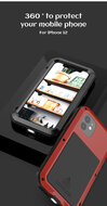 Apple iPhone 12 Hoes - Love Mei Metalen Case - Extreme Protection - Zwart