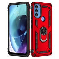 Motorola Moto G71 Hoesje, MobyDefend Pantsercase Met Draaibare Ring, Rood