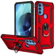 Motorola Moto G71 Hoesje, MobyDefend Pantsercase Met Draaibare Ring, Rood