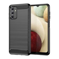 Samsung Galaxy A13 (4G) Hoesje - MobyDefend TPU Backcover - Geborstelde Metaal &amp; Carbon-Look - Zwart
