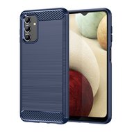Samsung Galaxy A13 (4G) Hoesje - MobyDefend TPU Backcover - Geborstelde Metaal &amp; Carbon-Look - Navy Blauw