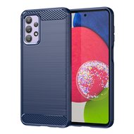 Samsung Galaxy A23 Hoesje - MobyDefend TPU Backcover - Geborstelde Metaal &amp; Carbon-Look - Navy Blauw