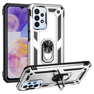Samsung Galaxy A23 Hoesje - MobyDefend Pantsercase Met Draaibare Ring - Zilvergrijs