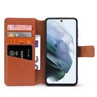 Samsung Galaxy S21 FE Hoesje, Luxe MobyDefend Wallet Bookcase, Lichtbruin