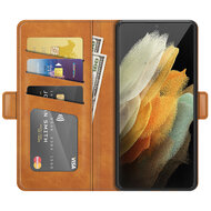 Samsung Galaxy S22 Ultra Hoesje, MobyDefend Luxe Wallet Book Case (Sluiting Zijkant), Lichtbruin