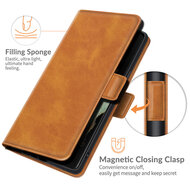 Samsung Galaxy S22 Ultra Hoesje, MobyDefend Luxe Wallet Book Case (Sluiting Zijkant), Lichtbruin