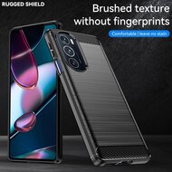 Motorola Edge 30 Pro Hoesje - MobyDefend TPU Backcover - Geborstelde Metaal &amp; Carbon-Look - Navy Blauw