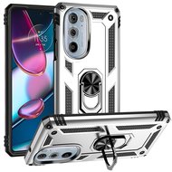 Motorola Edge 30 Pro Hoesje - MobyDefend Pantsercase Met Draaibare Ring - Zilvergrijs
