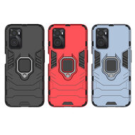 Oppo A76 / Oppo A96 Hoesje - MobyDefend Dubbelgelaagde Pantsercase Met Standaard - Navy Blauw