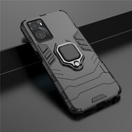 Oppo A76 / Oppo A96 Hoesje - MobyDefend Dubbelgelaagde Pantsercase Met Standaard - Navy Blauw