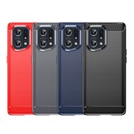 Oppo Find X5 Hoesje, MobyDefend TPU Gelcase, Geborsteld Metaal + Carbonlook, Rood