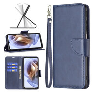 Motorola Edge 30 Pro Hoesje, MobyDefend Wallet Book Case Met Koord, Blauw