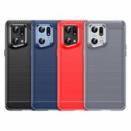 Oppo Find X5 Pro Hoesje, MobyDefend TPU Gelcase, Geborsteld Metaal + Carbonlook, Navy Blauw