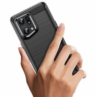 Oppo Find X5 Pro Hoesje - MobyDefend TPU Backcover - Geborstelde Metaal &amp; Carbon-Look - Navy Blauw