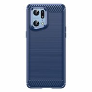Oppo Find X5 Pro Hoesje - MobyDefend TPU Backcover - Geborstelde Metaal &amp; Carbon-Look - Navy Blauw