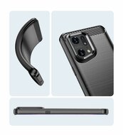 Oppo Find X5 Pro Hoesje, MobyDefend TPU Gelcase, Geborsteld Metaal + Carbonlook, Rood